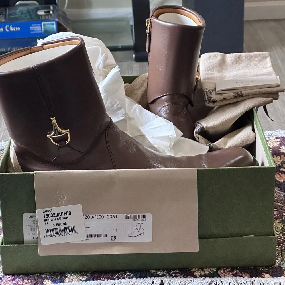 Gucci Horsebit Brown Leather Men’s Ankle Boots Size 11T 12 US - Picture 12 of 12